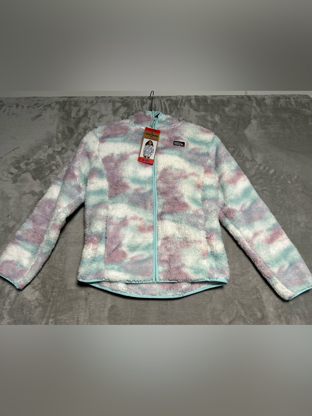 Eddie Bauer Kids High Pile Fuzzy Jacket Girls Medium 10/12 Blue Hooded